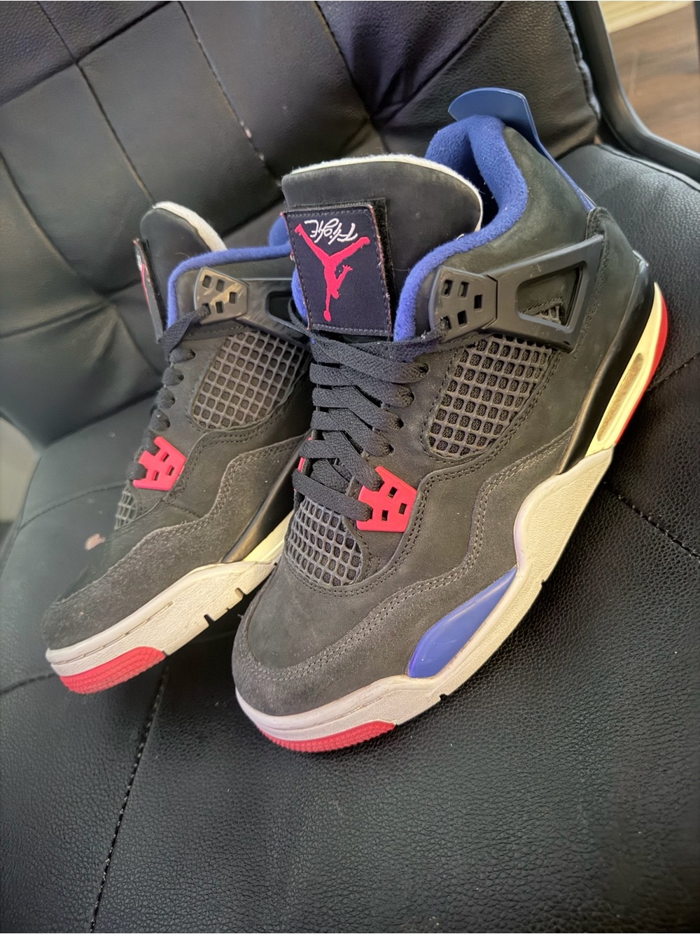 Jordan Retro 4 Men’s Black with Red and Blue Accents